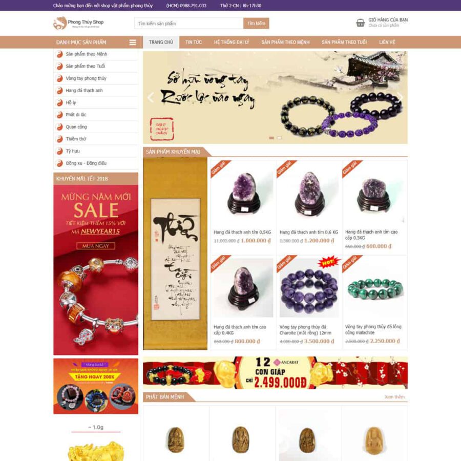 Theme WordPress Shop vòng tay, đá phong thủy